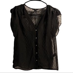 Sheer Black Split Sleeve Blouse - H&M -Size Small